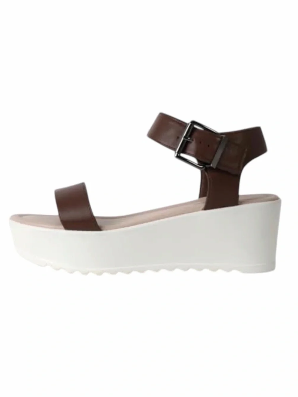 J. Adams Surf Platform Sandal Tan Vegan Leather Buckle Wedge 8.5 NWT